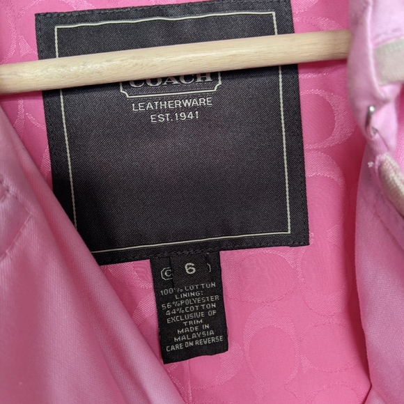 COACH LEATHER WEAR PINK TRENCH COAT SIZE 6 - Picture 6 of 6